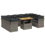 Set Divano da Giardino 10 pz con Cuscini Grigio in Polyrattan