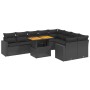 Set Divani da Giardino 10pz con Cuscini in Polyrattan Nero