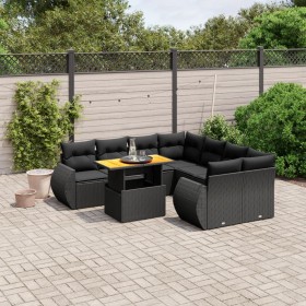 Set Divani da Giardino 9 pz con Cuscini Nero in Polyrattan