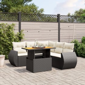 Set Divano da Giardino 6 pz con Cuscini Nero in Polyrattan