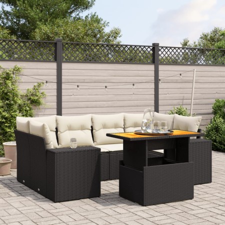 Set Divani da Giardino con Cuscini 7pz Nero Polyrattan