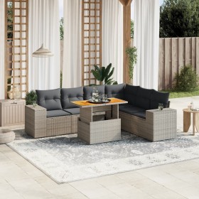 Set Divani da Giardino 7 pz con Cuscini Grigio in Polyrattan