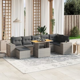 Set Divano da Giardino 8 pz con Cuscini Grigio in Polyrattan