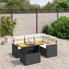 Set Divani da Giardino 5 pz con Cuscini in Polyrattan Nero