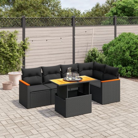 Set Divano da Giardino 6 pz con Cuscini Nero in Polyrattan