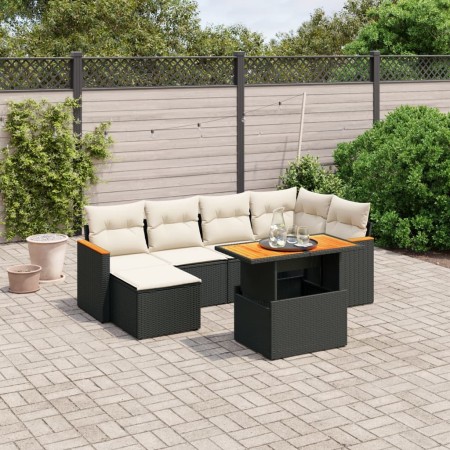 Set Divani da Giardino con Cuscini 7pz Nero Polyrattan