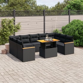 Set Divani da Giardino 11 pz con Cuscini in Polyrattan Nero