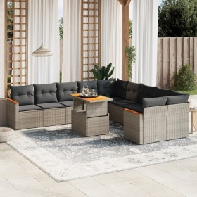 Set Divani da Giardino 11 pz con Cuscini in Polyrattan Grigio