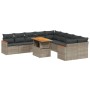 Set Divani da Giardino 11 pz con Cuscini in Polyrattan Grigio