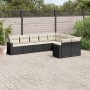 Set Divani da Giardino 9 pz con Cuscini Nero in Polyrattan