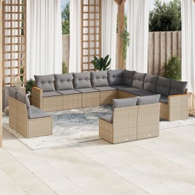 Set Divano da Giardino 13 pz con Cuscini Beige in Polyrattan