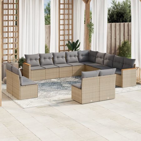 Set Divano da Giardino 13 pz con Cuscini Beige in Polyrattan