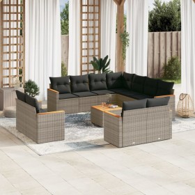 Set Divani da Giardino 12 pz con Cuscini Grigio in Polyrattan