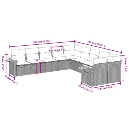 Set Divano da Giardino 10 pz con Cuscini Beige in Polyrattan