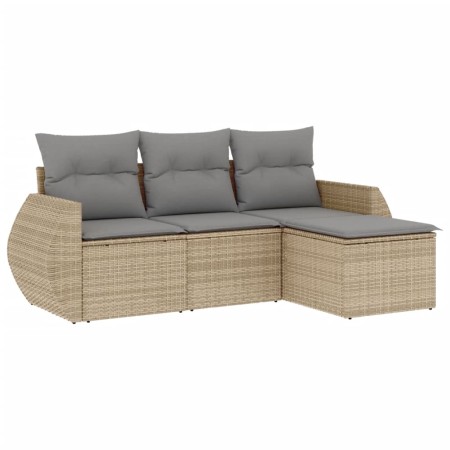 Set Divano da Giardino 4 pz con Cuscini Beige in Polyrattan