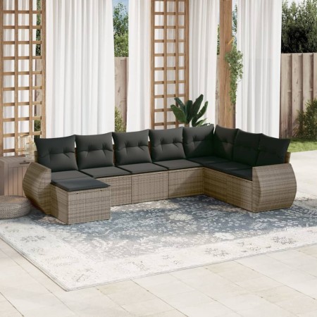 Set Divano da Giardino 8 pz con Cuscini Grigio in Polyrattan