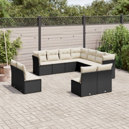 Set Divani da Giardino 11 pz con Cuscini in Polyrattan Nero