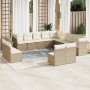 Set Divano da Giardino 13 pz con Cuscini Beige in Polyrattan