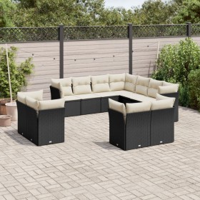 Set Divani da Giardino 11 pz con Cuscini in Polyrattan Nero