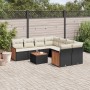 Set Divani da Giardino 9 pz con Cuscini Nero in Polyrattan