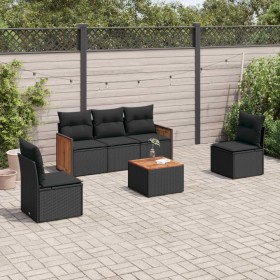 Set Divano da Giardino 6 pz con Cuscini Nero in Polyrattan