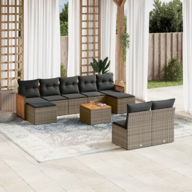 Set Divano da Giardino 10 pz con Cuscini Grigio in Polyrattan