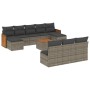 Set Divani da Giardino 11 pz con Cuscini in Polyrattan Grigio