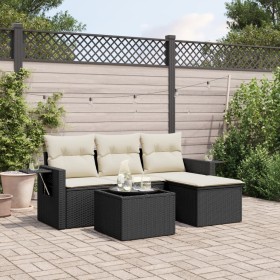 Set Divani da Giardino 4 pz con Cuscini Nero in Polyrattan