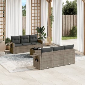 Set Divani da Giardino 7 pz con Cuscini Grigio in Polyrattan