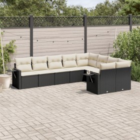 Set Divani da Giardino 9 pz con Cuscini Nero in Polyrattan