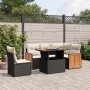 Set Divano da Giardino 6 pz con Cuscini Nero in Polyrattan