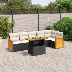 Set Divani da Giardino con Cuscini 7pz Nero Polyrattan