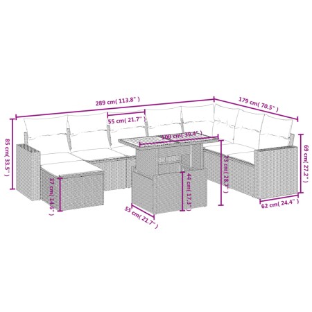 Set Divani da Giardino 9 pz con Cuscini Nero in Polyrattan