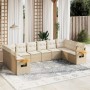 Set Divano da Giardino 10 pz con Cuscini Beige in Polyrattan