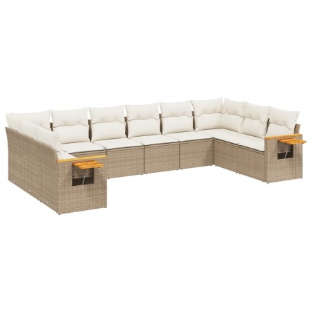 Set Divano da Giardino 10 pz con Cuscini Beige in Polyrattan