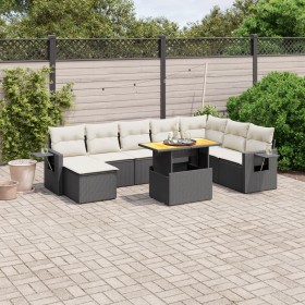 Set Divani da Giardino 9 pz con Cuscini Nero in Polyrattan