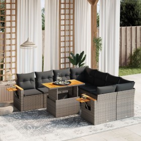 Set Divano da Giardino 9 pz con Cuscini Grigio in Polyrattan