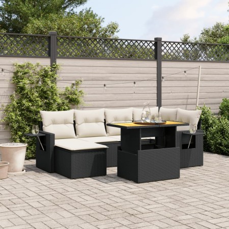 Set Divani da Giardino con Cuscini 7pz Nero Polyrattan