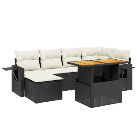 Set Divani da Giardino con Cuscini 7pz Nero Polyrattan