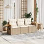 Set Divano da Giardino 3 pz con Cuscini Beige in Polyrattan