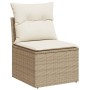 Set Divano da Giardino 3 pz con Cuscini Beige in Polyrattan