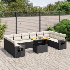 Set Divani da Giardino 11 pz con Cuscini in Polyrattan Nero