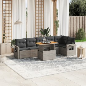 Set Divani da Giardino 7 pz con Cuscini Grigio in Polyrattan