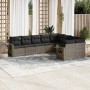 Set Divano da Giardino 9 pz con Cuscini Grigio in Polyrattan