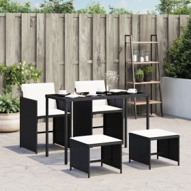 Set da Pranzo da Giardino 5 pz Nero con Cuscini in Polyrattan