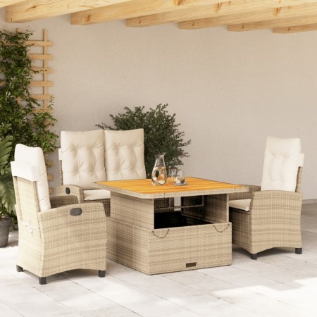 Set da Pranzo da Giardino 4 pz con Cuscini Beige in Polyrattan