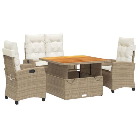 Set da Pranzo da Giardino 4 pz con Cuscini Beige in Polyrattan