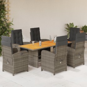 Set da Pranzo da Giardino 7 pz con Cuscini in Polyrattan Grigio