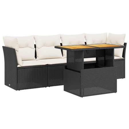 Set Divani da Giardino 5 pz con Cuscini in Polyrattan Nero