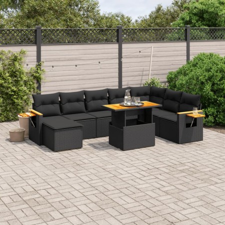 Set Divani da Giardino con Cuscini 8 pz Nero in Polyrattan